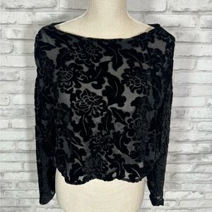 Vintage The Icing Black Burn Out Sheer Velvet Floral Blouse Top